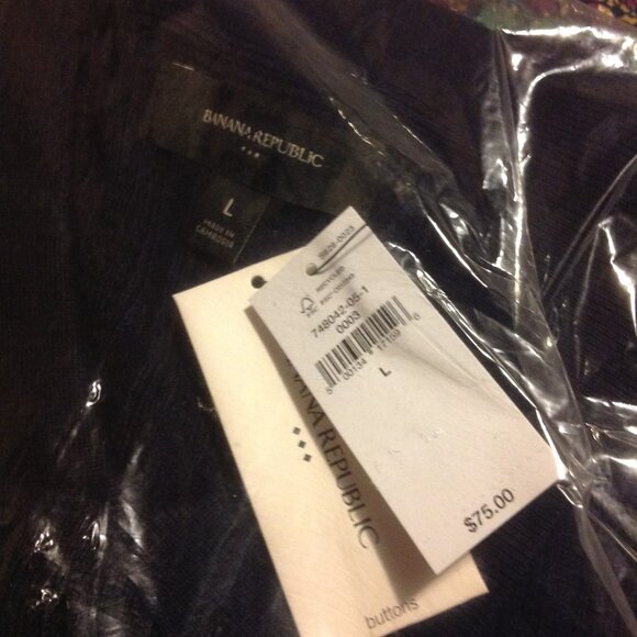 Banana Republic Men's Textured Front Button-Down SS Navy Polo Shirt - Large -NWT - Picture 3 of 6